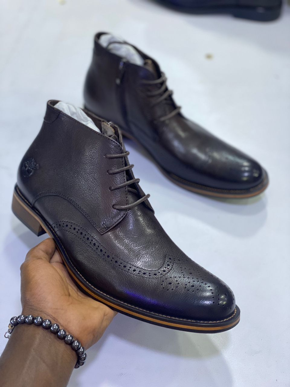 Dark Brown -on-Dark Brown  Boots Men Shoes